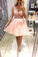 Pink Tulle V Neck Homecoming Dresses with Lace Short Straps Cocktail Party Dresses