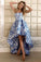Princess A Line Strapless High Low Blue Homecoming Dresses Print Long Party Dress
