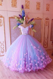 Princess Pink and Blue Ball Gown Off the Shoulder Prom Dresses Quinceanera Dresses