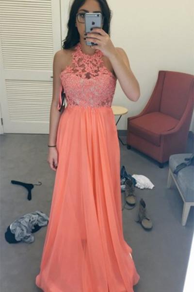Orange chiffon lace handmade prom dress ï¼long evening