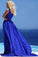 Simple blue lace round neck long prom dress summer