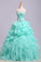 Ball Gown Sweetheart Organza Beads Lace up Ruffles Tiffany Blue Prom Quinceanera Dresses