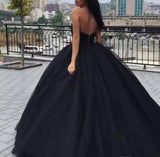 Black Sweetheart Ball Gown Beaded Princess Cheap Strapless Prom Quinceanera Dresses