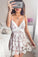 A-Line Spaghetti Straps Short Lace V Neck Ivory Homecoming Dress with Bowknot