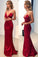 Red Mermaid Spaghetti Straps Deep V Neck Prom Dress Backless Dance Dresses