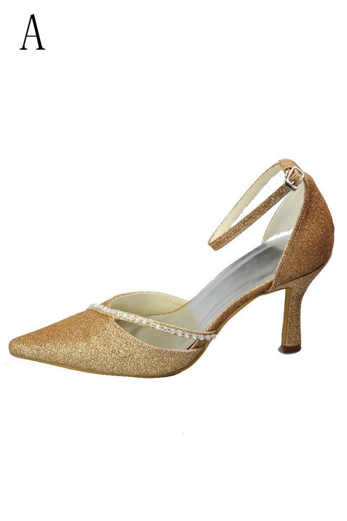 Gorgeous Sequin Shiny Pointed Toe Ankle Strap Shoes For Prom