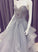 A Line Sweetheart Beads Organza Gray Lace Appliques Strapless Cheap Prom Dresses