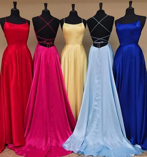 Sexy A line Blue Prom Dresses with High Slit Criss Cross Sleeveless Evening Dresses