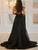 Sexy Deep V-Neck Black Prom Dresses With Beading High Slit Backless Formal Dresses