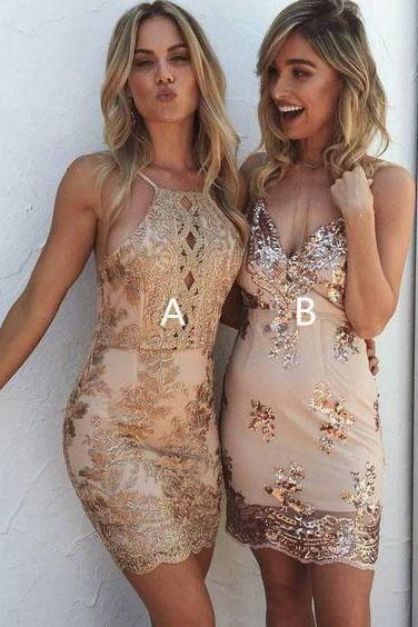 Sexy Halter Sheath Backless Lace Appliques Homecoming Dresses with Sleeveless