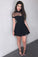 Sexy Short Sleeve Black High Neck Homecoming Dresses Short Prom Dresses with Chiffon