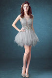 Short Sexy See Through Lace Tulle Gray Homecoming Dresses with Sequins Party Dresses