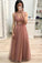 Simple A Line V Neck Prom Dress with Beading and Sequins Long Party Dress