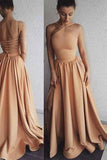 Simple Long Prom Dresses A-Line Tie Back Side Slit Sleeveless Formal Dresses
