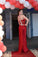 Simple Red Mermaid High Neck Prom Dresses Chiffon Open Back Evening Dresses
