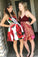 Strapless Red Floral Print Homecoming Dresses with Pockets Vintage Short Prom Dresses