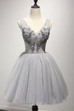 Grey V Neckline Short Party Prom Dresses Perfect Sweet 16 Dress