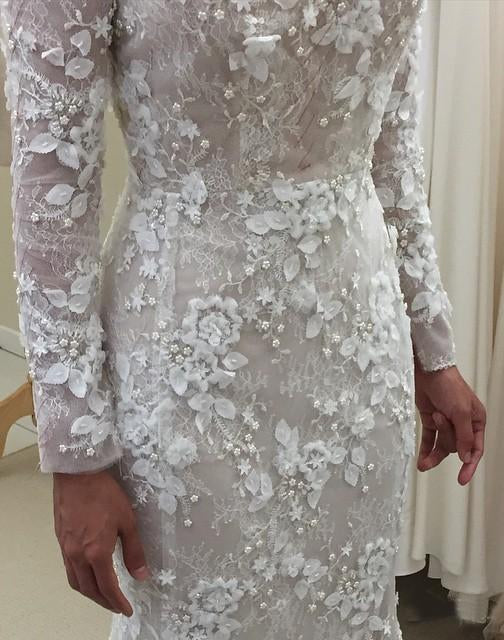 Unique Long Sleeve Mermaid Lace Wedding Dresses with Beads Wedding Gowns