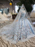 Stunning Light Blue Long Sleeve Wedding Dresses High Neck Quinceanera Dresses