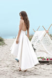 Spaghetti Straps V Neck Long High Low Ivory Homecoming Dress with Pockets