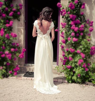 Cap Sleeves Beach Wedding Dresses Elegant Empire Pregnant V neck Open Back Lace Summer Wedding