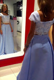 Unique Two Pieces Cap Sleeves Sweetheart Floor Length Lace Prom Dresses