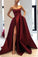 Burgundy Strapless Bodice Corset Long Sleeveless Evening Gowns With Leg Split Prom Dress