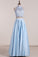 2024 Two Pieces Prom Dresses Satin With Applique Floor Length PGLPDMRY