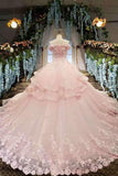 2024 Tulle Awesome Pink Wedding Dresses Off The Shoulder Lace Up With P1BZ577S