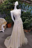 2024 Elegant Prom Dresses Scoop Neck Chiffon Sweep Train A-Line With Beadings PDSG3PZ4