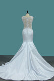 2024 Mermaid Satin V Neck Wedding Dresses With Beads PG3Z6APQ