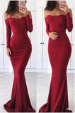 Sexy Off the Shoulder Long Sleeve Sweetheart Red Prom Dresses, Graduation STK20440