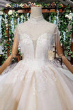 2024 Wedding Dresses Royal Train High Neck Short Sleeves Lace PN7X7BCL