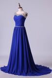 2024 Scoop Prom Dresses A Line Pleated Bodice Chiffon With Beads Dark Royal P5HQ9PMX