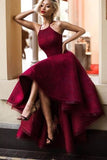 2024 Burgundy/Maroon Lace Halter Prom Dress P4H3BXE9