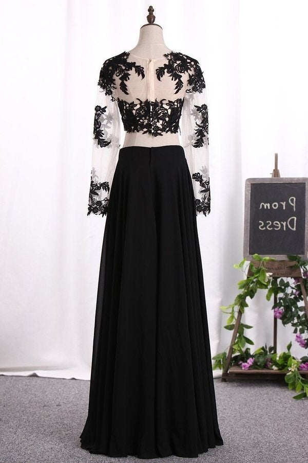 2024 Two-Piece Scoop Long Sleeves Prom Dresses A Line Chiffon PKH37NHC