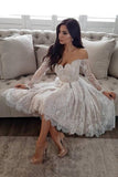 2024 Off The Shoulder Long Sleeves Homecoming Dresses A Line Lace PMRDCAZF