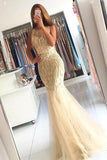 Elegant Mermaid Tulle Sleeveless Prom Dresses with Beading, Long Cheap Formal Dresses STK15182