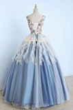 Princess Ball Gown Appliques Blue Tulle Prom Dresses, Sweet 16 Dress, Quinceanera Dress STK15289