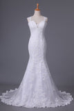 2024 Wedding Dresses Mermaid Straps Tulle With Applique Court Train PL897D29