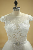 2024 Bateau Sheath Wedding Dresses Tulle With Applique And PDTB3K4T
