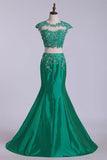 2024 Two Pieces Bateau Prom Dresses Mermaid Sweep Train With Beading PGQEFKCQ
