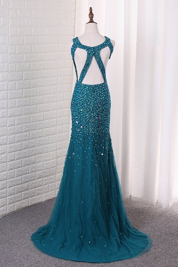 2024 Straps Mermaid Prom Dresses Tulle With Beads And PZ1A9K84