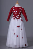 2024 Bicolor Flower Girl Dresses Short Sleeve Scoop A-Line Satin & PLEESLKK