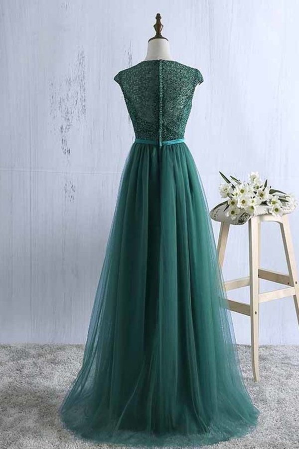 2022 Scoop Tulle & Lace With Sash A Line Sweep P7JMNSDN