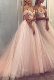 2024 A Line Off The Shoulder Tulle Prom Dresses With Beading PDA72PQA