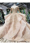 Ball Gown Wedding Dresses V Neck Cap Sleeves Top Quality Appliques P4RMQLJJ