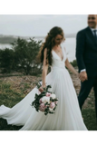 Fairy A-Line V Neck Sleeveless Chiffon Beach Wedding Dresses With Button Simple Bridal STKP6DZLT86
