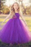 Princess Purple Ball Gown Square Neck Layers Tulle Flower Girl Dresses, Bowknot Baby Dresses STK15304