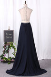 2024 A Line Prom Dresses Scoop Chiffon & Tulle With Beaded Bodice PAF837NS
